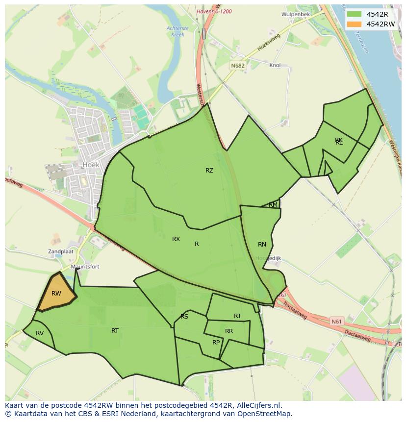 Afbeelding van het postcodegebied 4542 RW op de kaart.