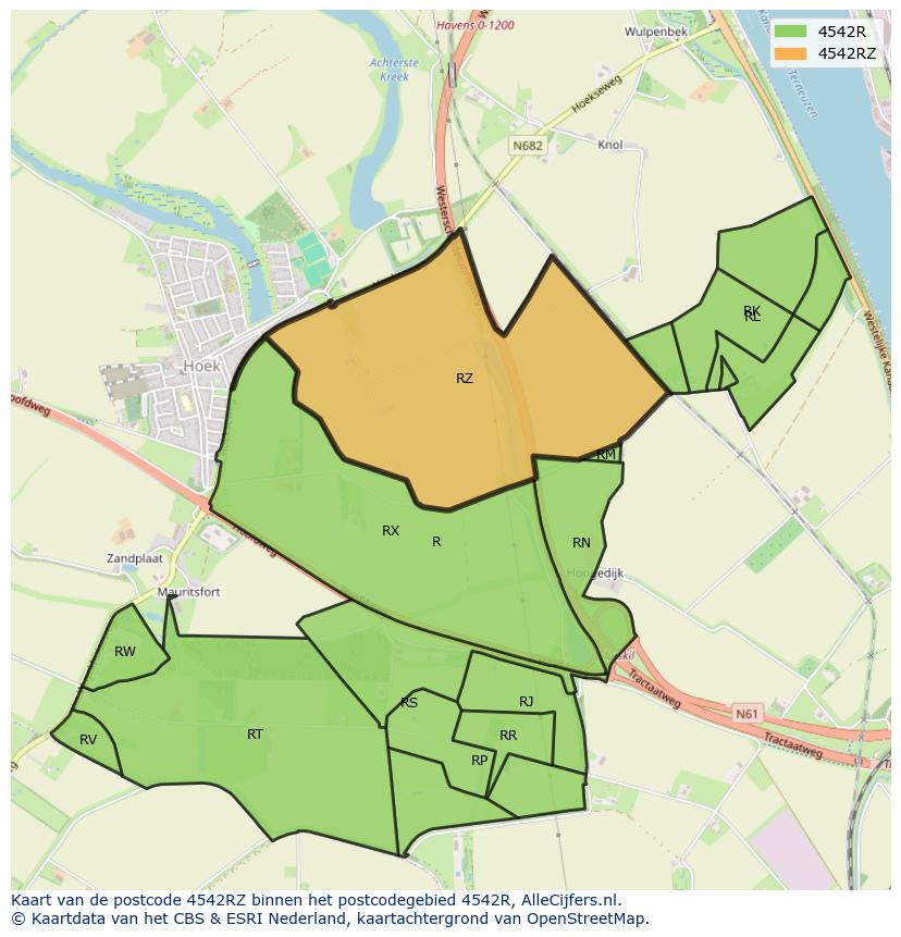 Afbeelding van het postcodegebied 4542 RZ op de kaart.