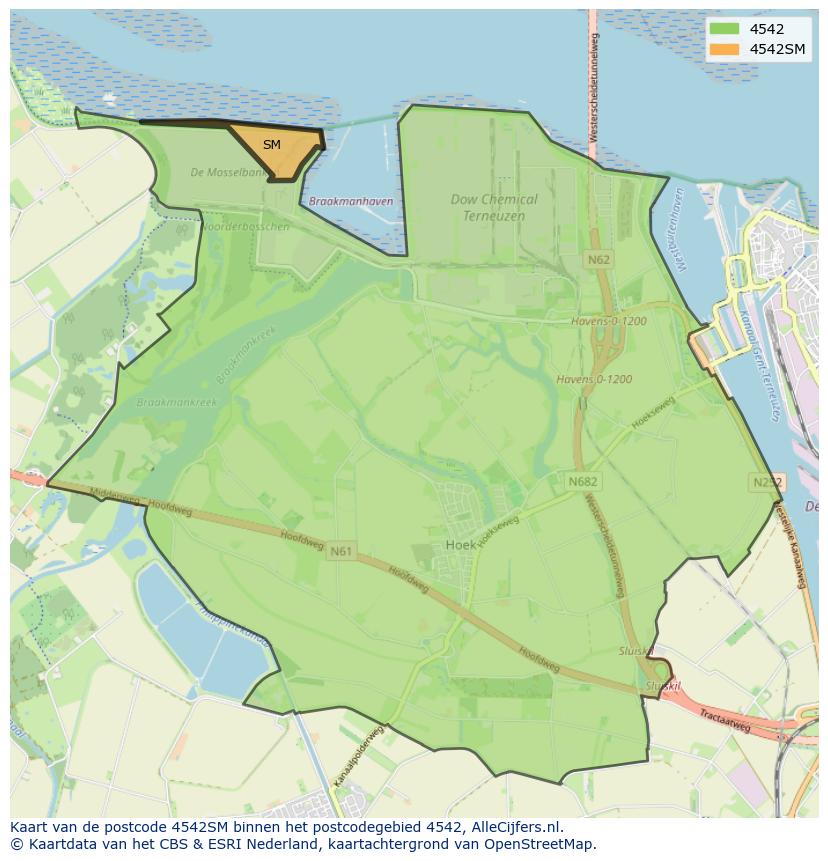 Afbeelding van het postcodegebied 4542 SM op de kaart.