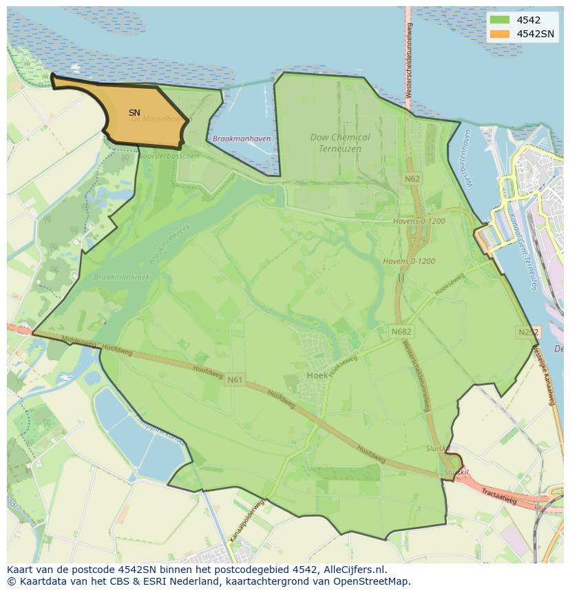 Afbeelding van het postcodegebied 4542 SN op de kaart.