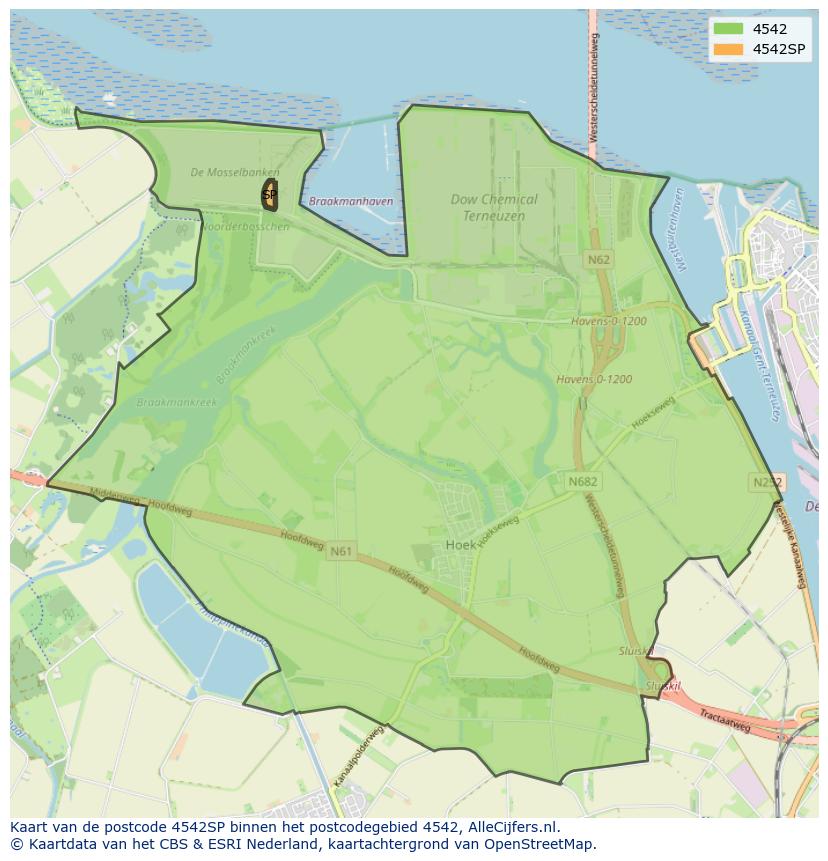 Afbeelding van het postcodegebied 4542 SP op de kaart.