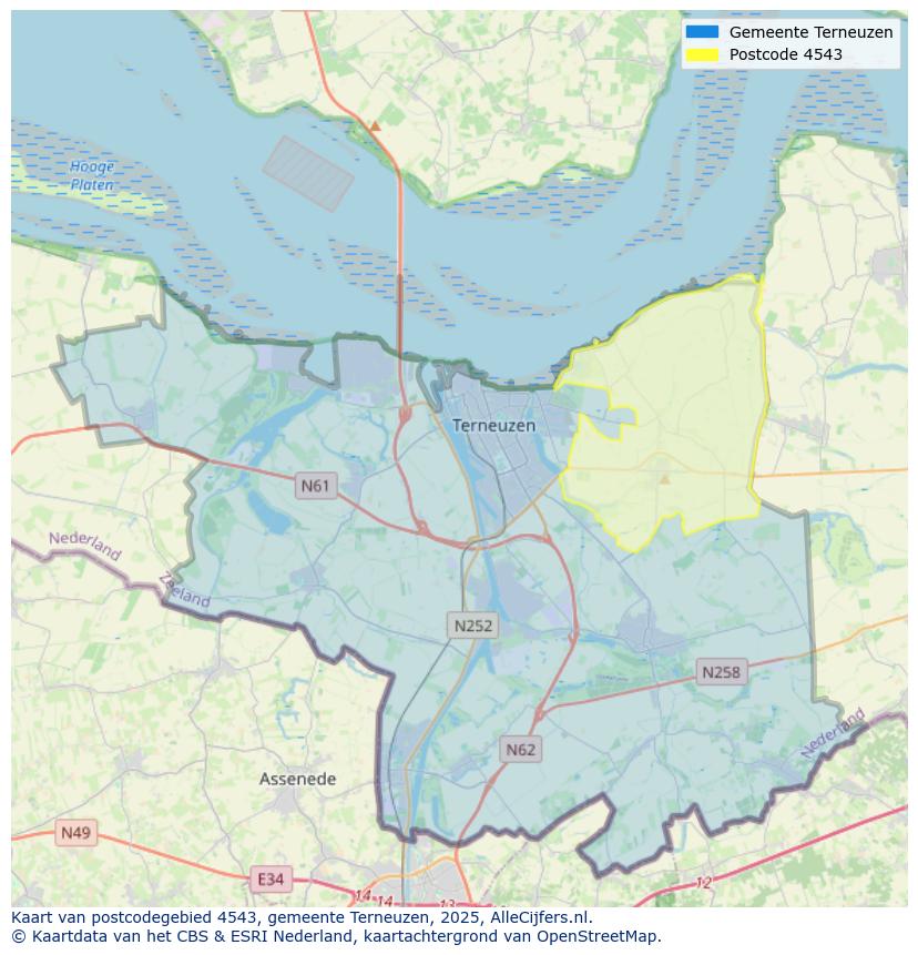 Afbeelding van het postcodegebied 4543 op de kaart.