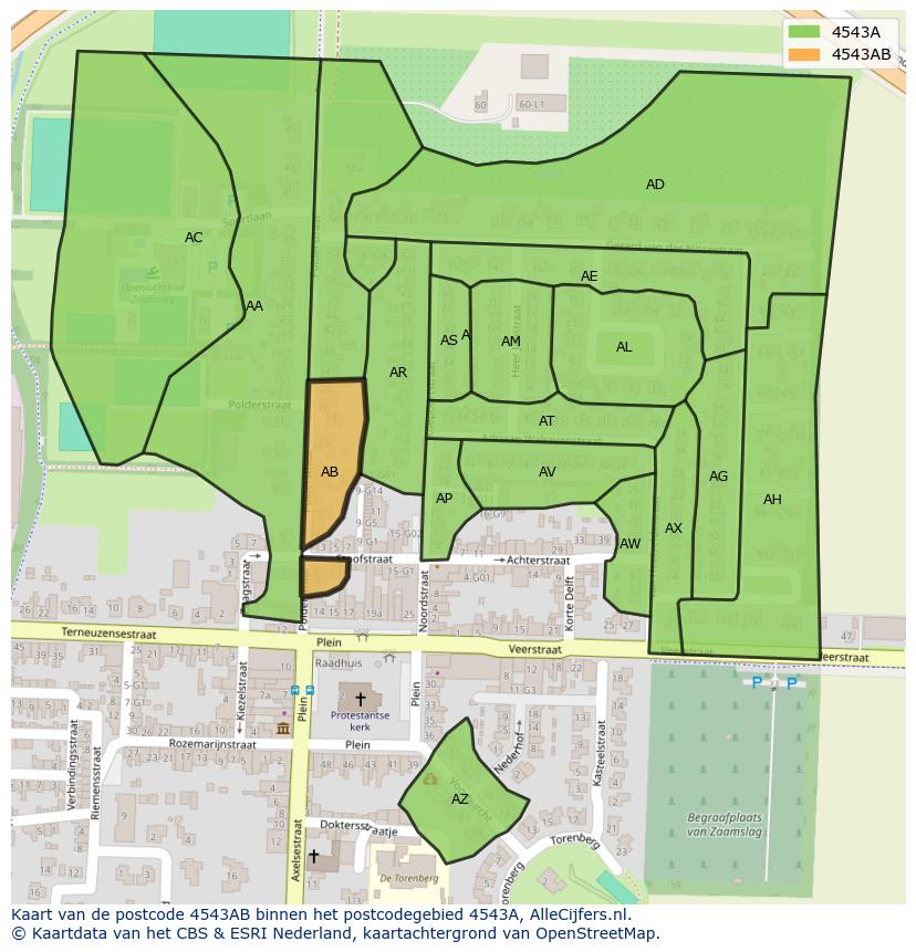 Afbeelding van het postcodegebied 4543 AB op de kaart.