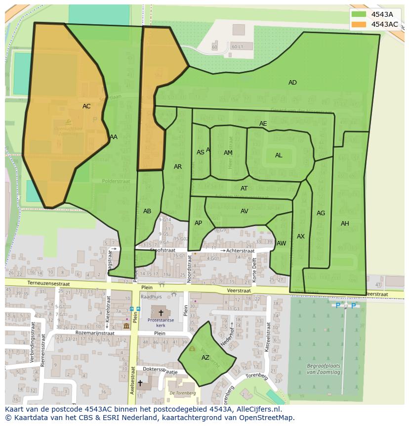 Afbeelding van het postcodegebied 4543 AC op de kaart.