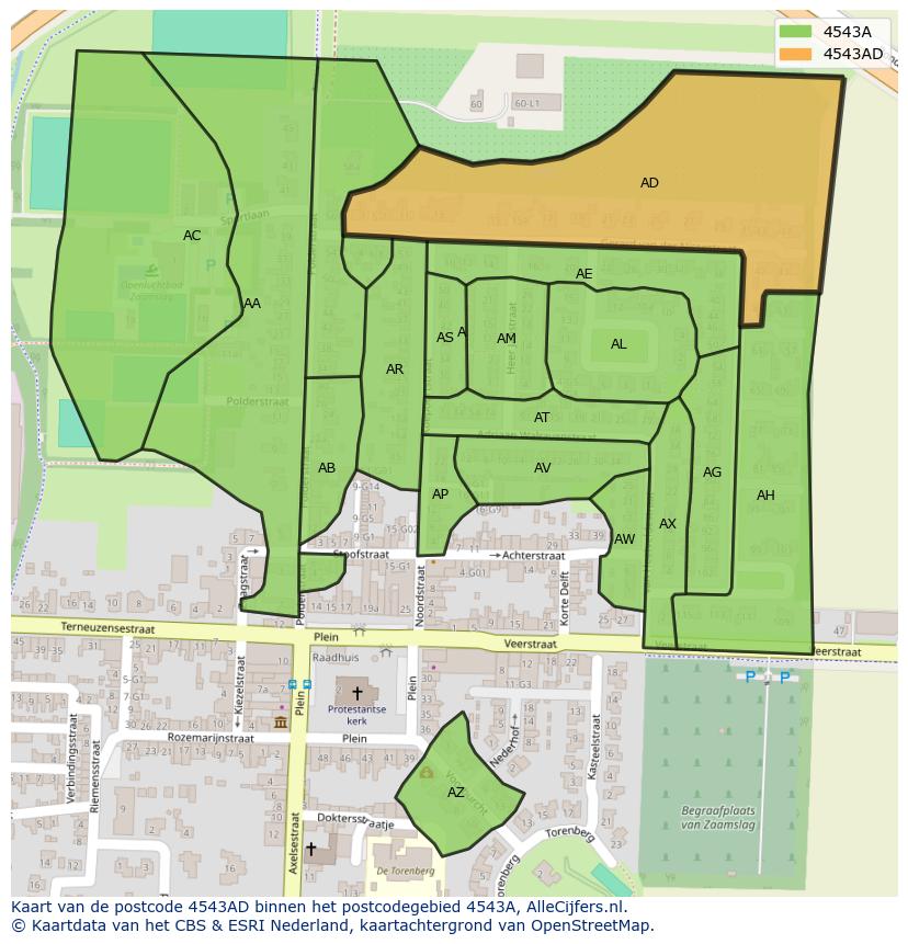 Afbeelding van het postcodegebied 4543 AD op de kaart.