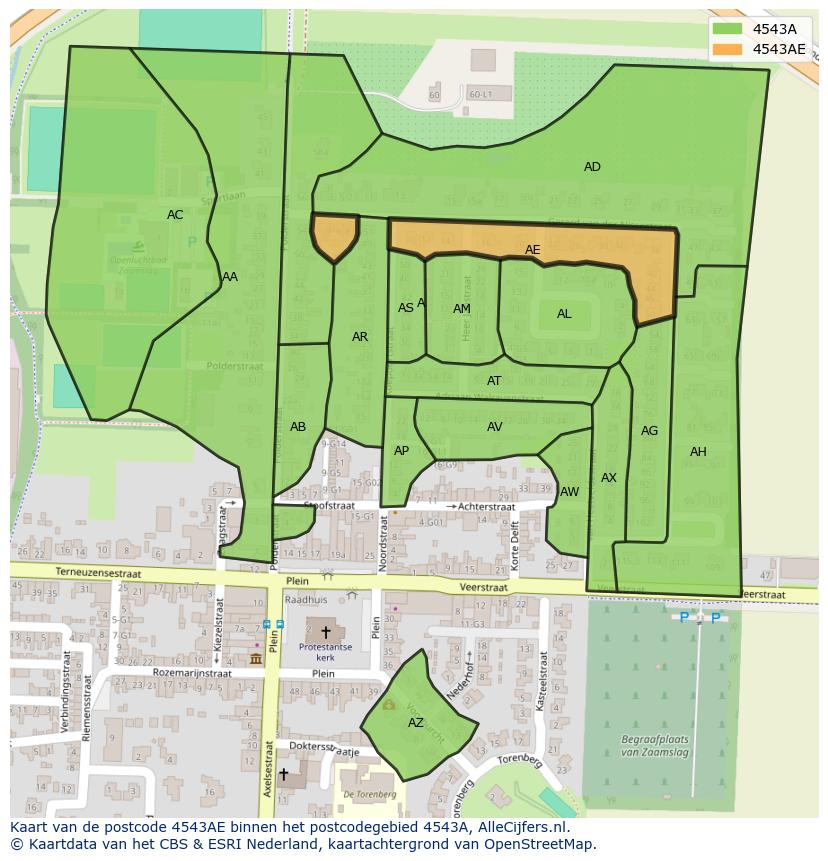 Afbeelding van het postcodegebied 4543 AE op de kaart.