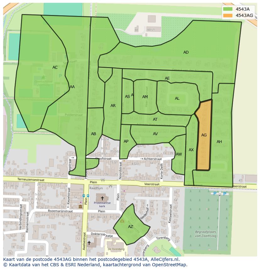 Afbeelding van het postcodegebied 4543 AG op de kaart.