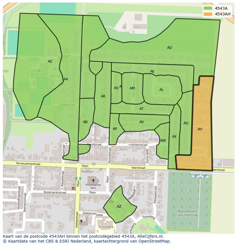 Afbeelding van het postcodegebied 4543 AH op de kaart.