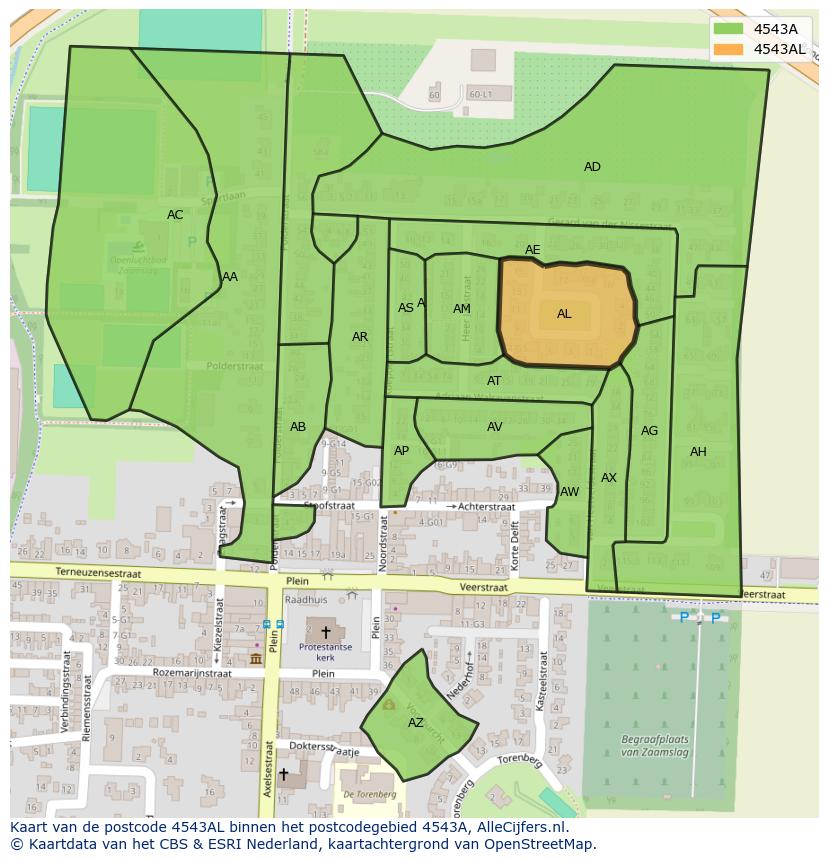 Afbeelding van het postcodegebied 4543 AL op de kaart.