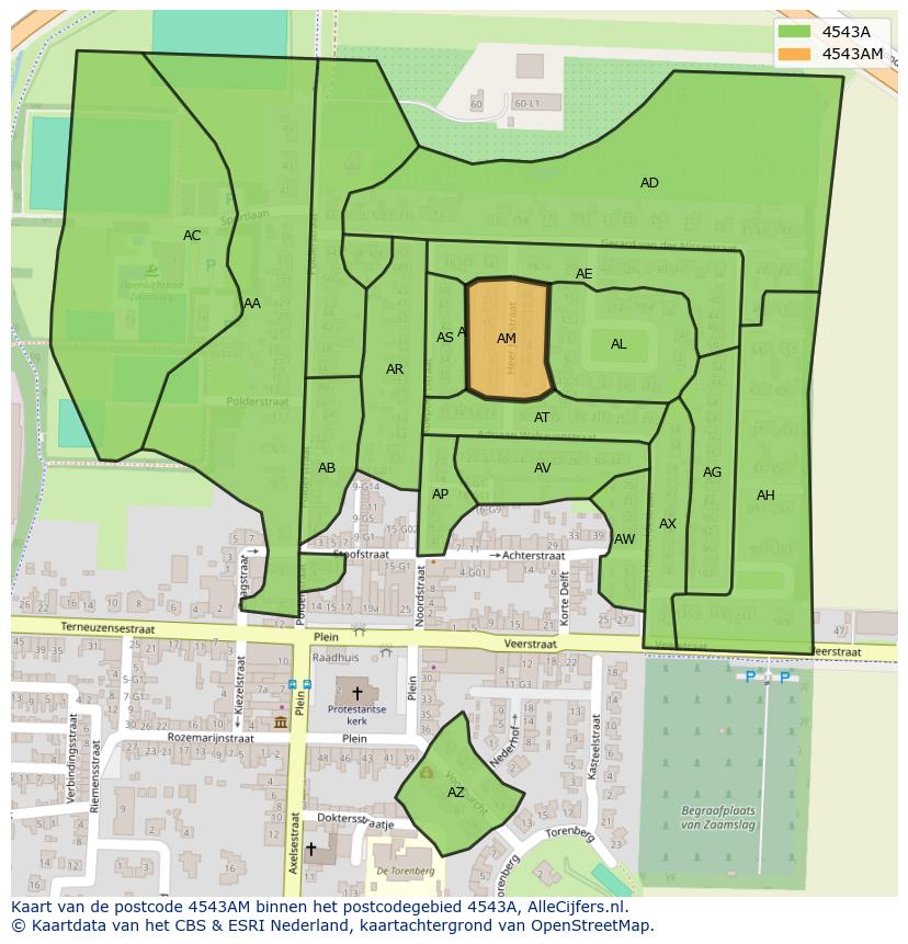 Afbeelding van het postcodegebied 4543 AM op de kaart.