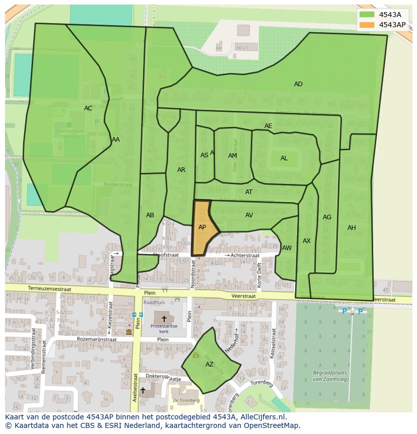 Afbeelding van het postcodegebied 4543 AP op de kaart.