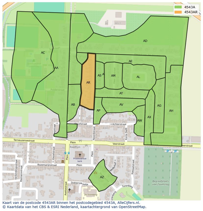Afbeelding van het postcodegebied 4543 AR op de kaart.