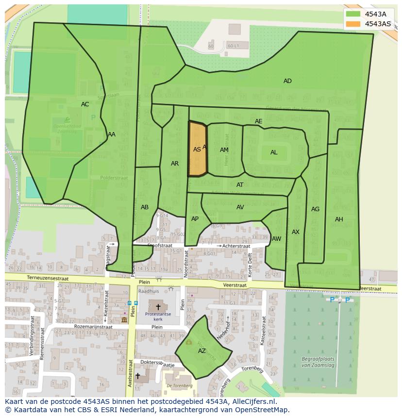 Afbeelding van het postcodegebied 4543 AS op de kaart.