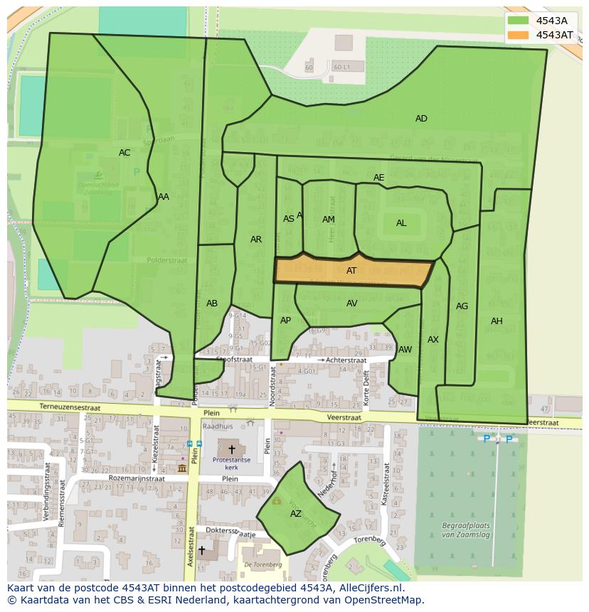 Afbeelding van het postcodegebied 4543 AT op de kaart.
