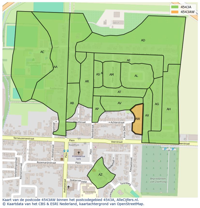 Afbeelding van het postcodegebied 4543 AW op de kaart.