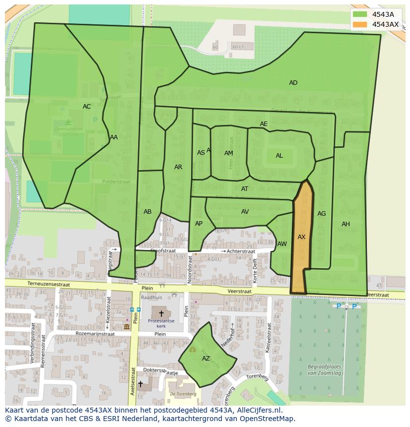 Afbeelding van het postcodegebied 4543 AX op de kaart.