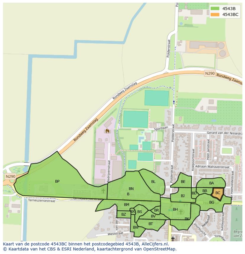 Afbeelding van het postcodegebied 4543 BC op de kaart.