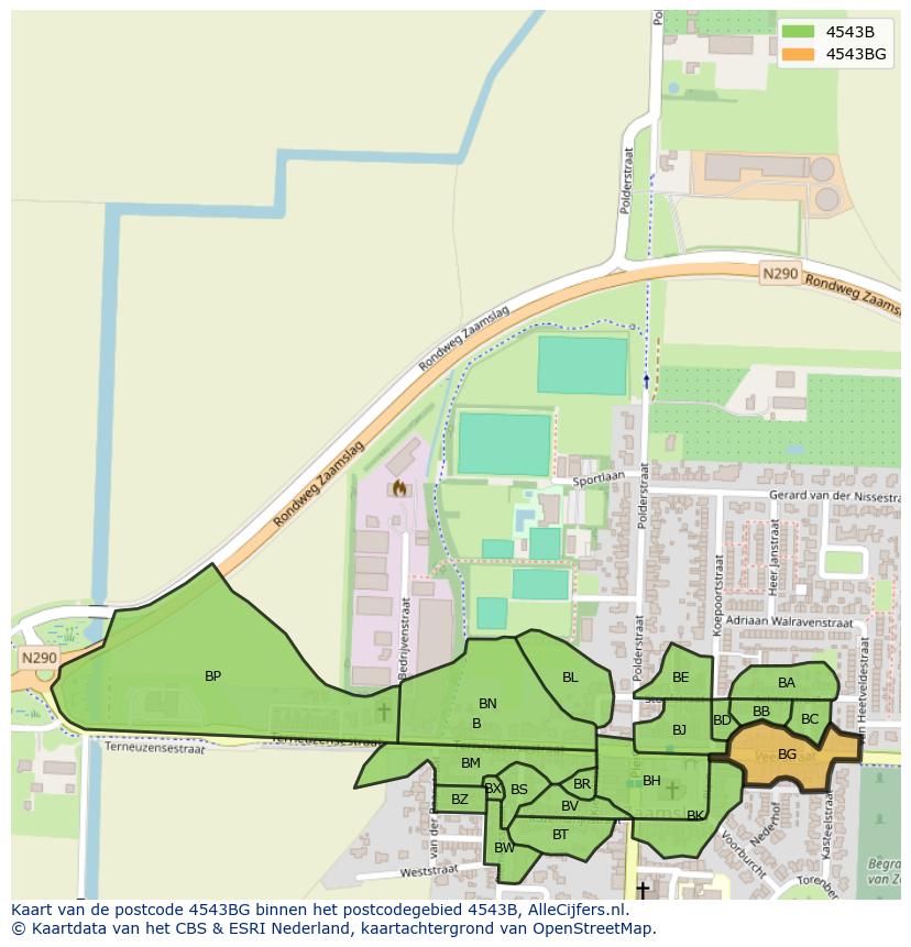 Afbeelding van het postcodegebied 4543 BG op de kaart.