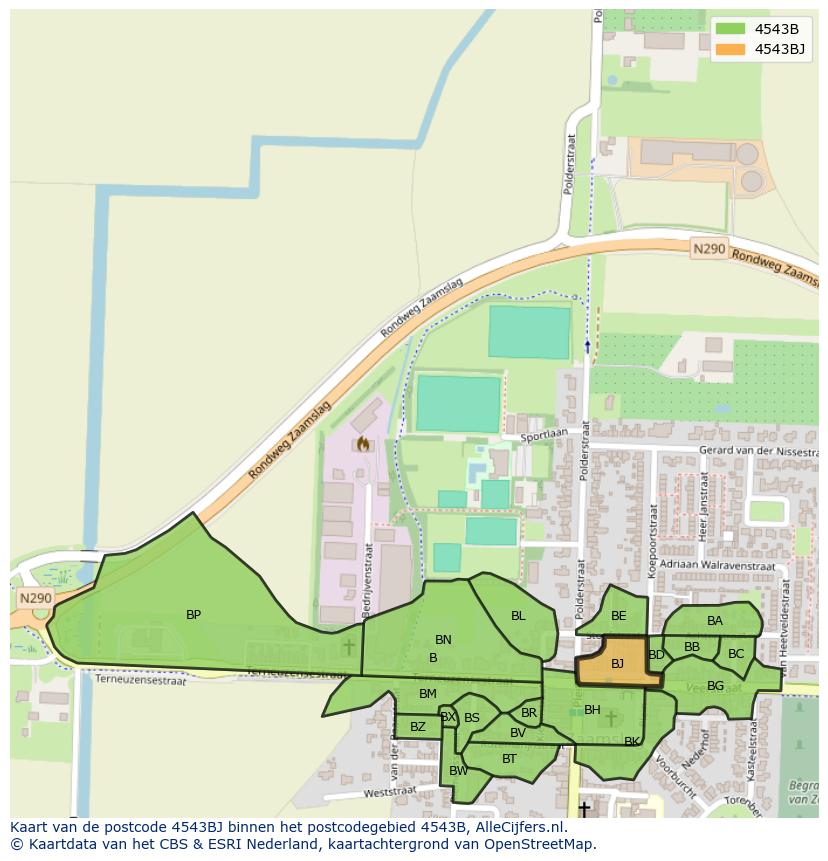 Afbeelding van het postcodegebied 4543 BJ op de kaart.