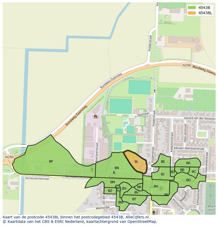 Afbeelding van het postcodegebied 4543 BL op de kaart.