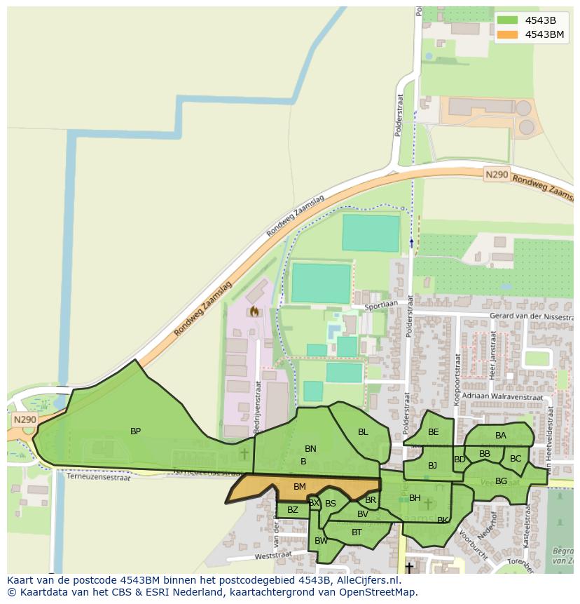 Afbeelding van het postcodegebied 4543 BM op de kaart.