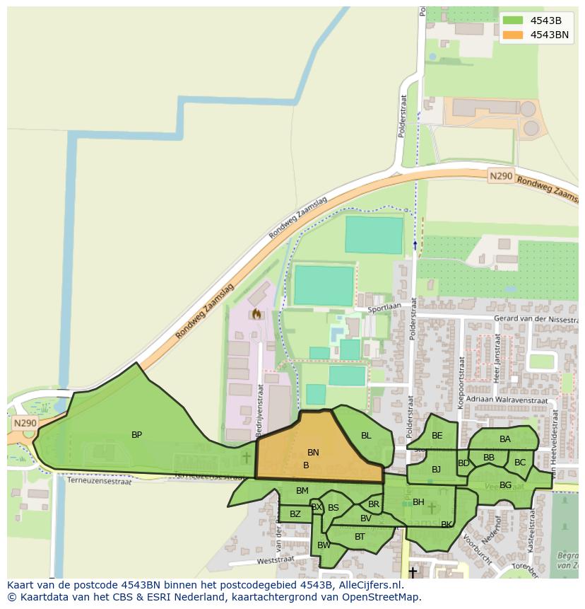 Afbeelding van het postcodegebied 4543 BN op de kaart.