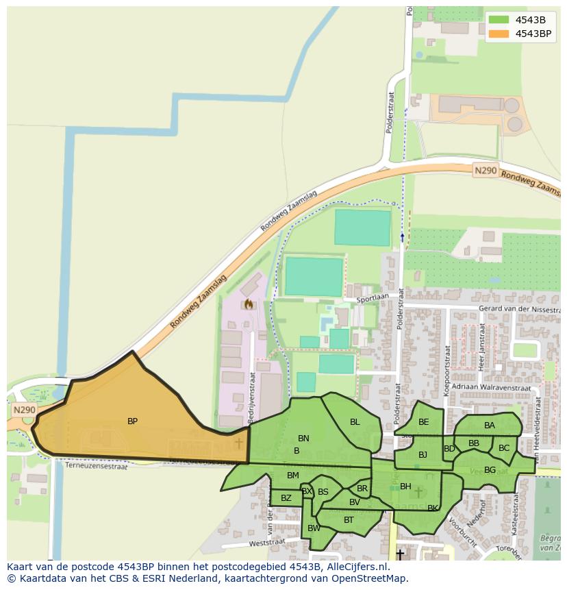 Afbeelding van het postcodegebied 4543 BP op de kaart.