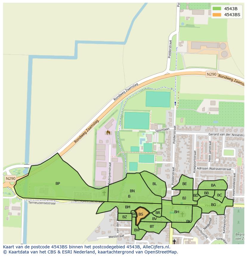 Afbeelding van het postcodegebied 4543 BS op de kaart.