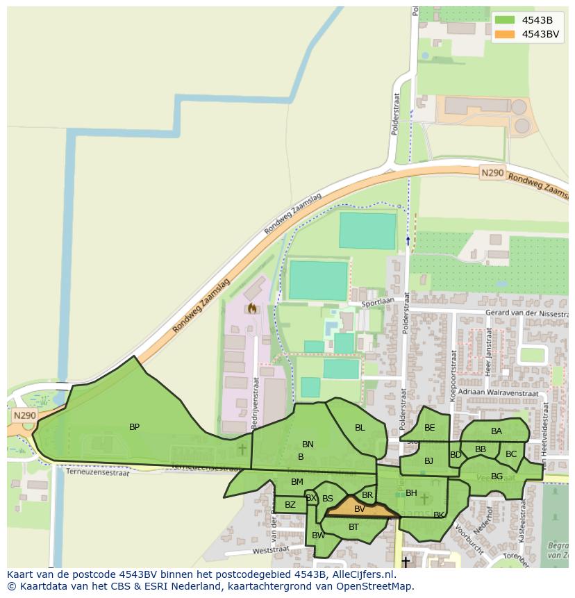 Afbeelding van het postcodegebied 4543 BV op de kaart.