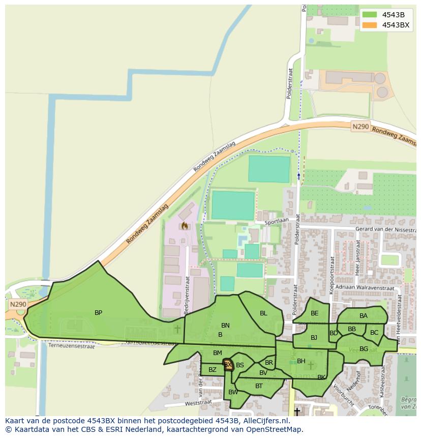 Afbeelding van het postcodegebied 4543 BX op de kaart.