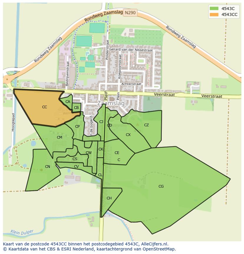 Afbeelding van het postcodegebied 4543 CC op de kaart.