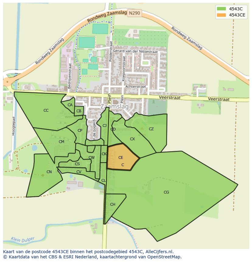 Afbeelding van het postcodegebied 4543 CE op de kaart.