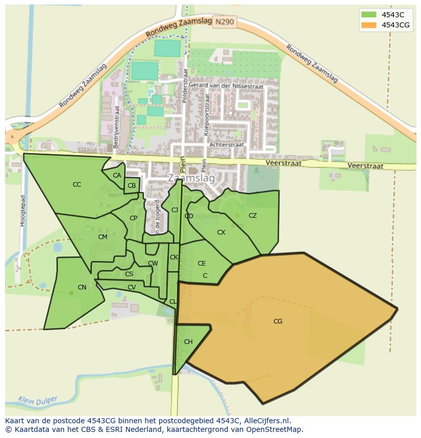 Afbeelding van het postcodegebied 4543 CG op de kaart.