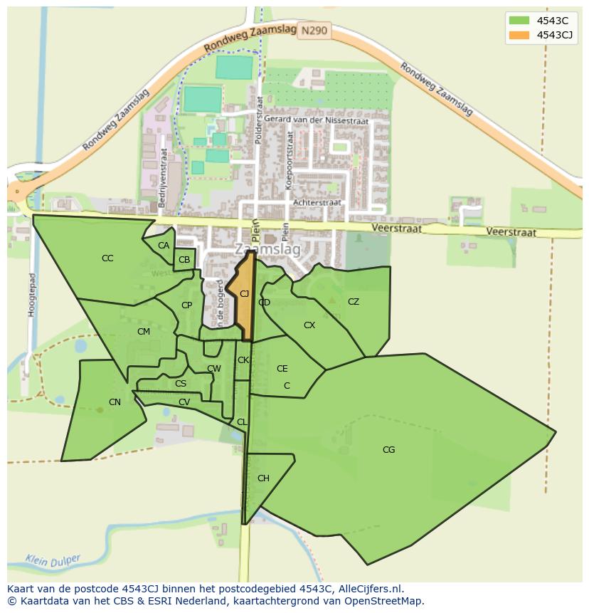 Afbeelding van het postcodegebied 4543 CJ op de kaart.
