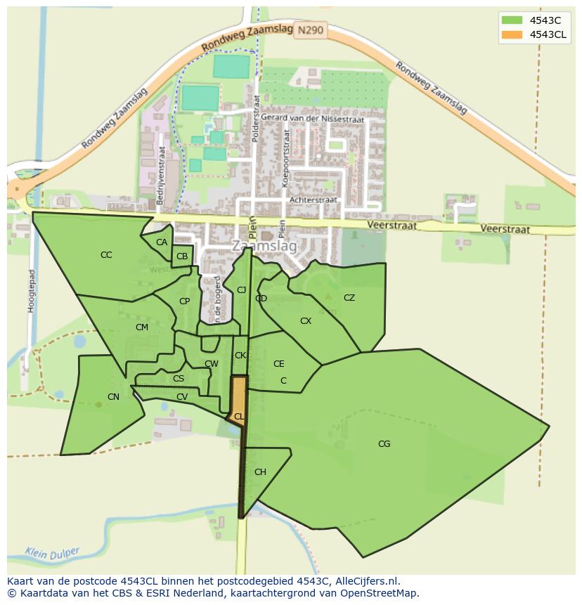 Afbeelding van het postcodegebied 4543 CL op de kaart.