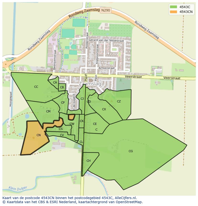 Afbeelding van het postcodegebied 4543 CN op de kaart.