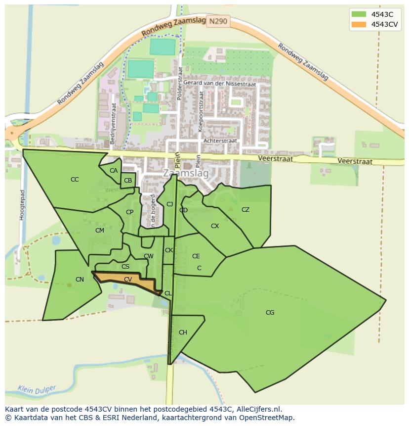 Afbeelding van het postcodegebied 4543 CV op de kaart.