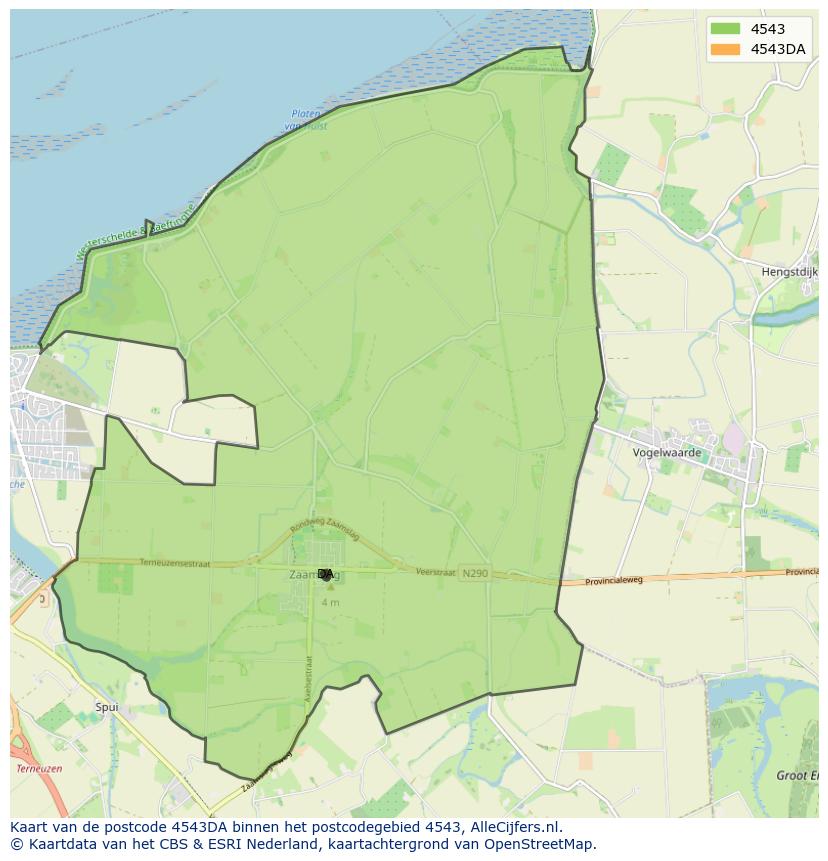 Afbeelding van het postcodegebied 4543 DA op de kaart.
