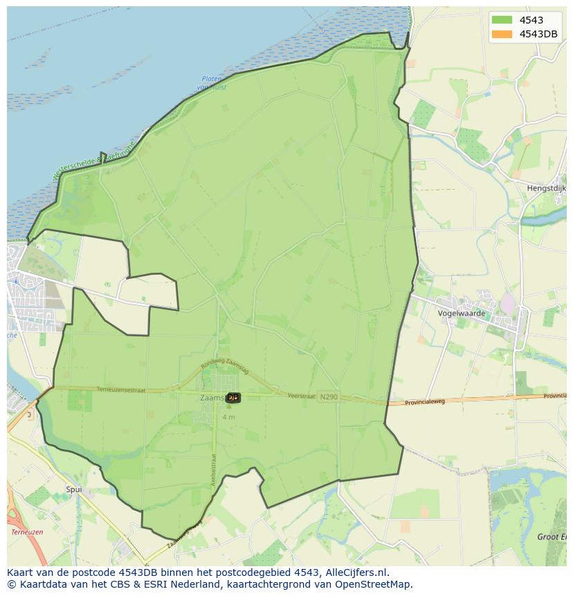 Afbeelding van het postcodegebied 4543 DB op de kaart.