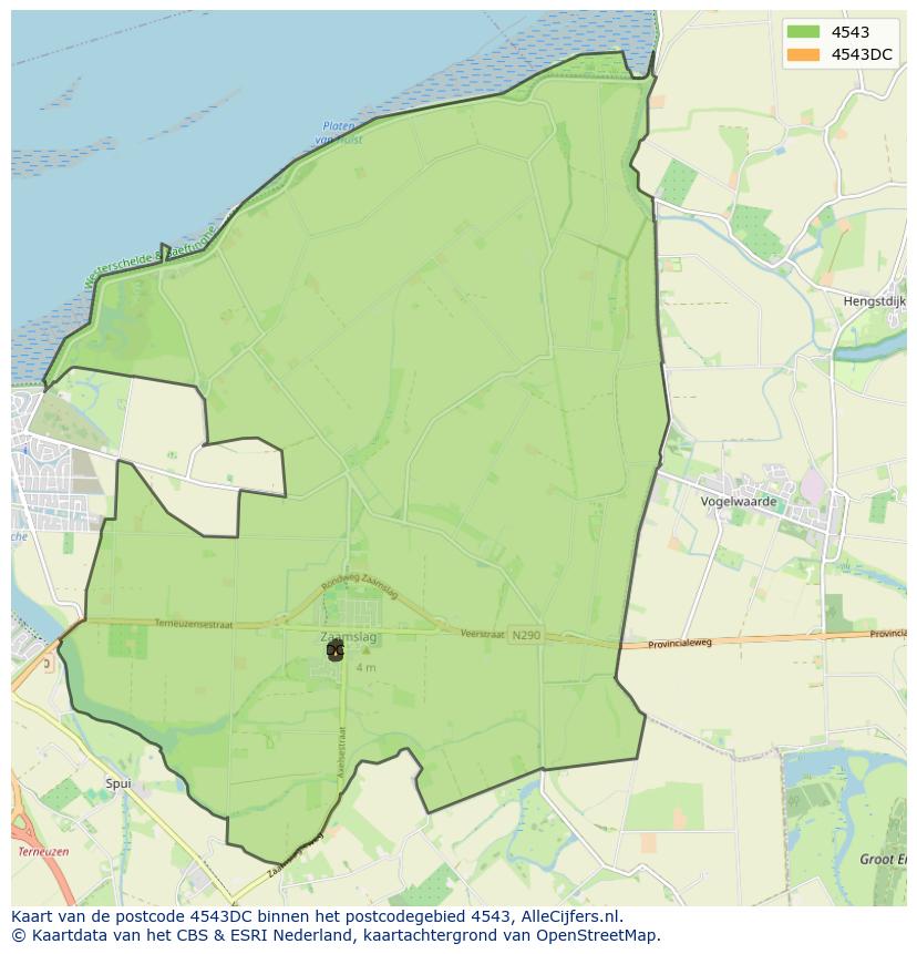 Afbeelding van het postcodegebied 4543 DC op de kaart.