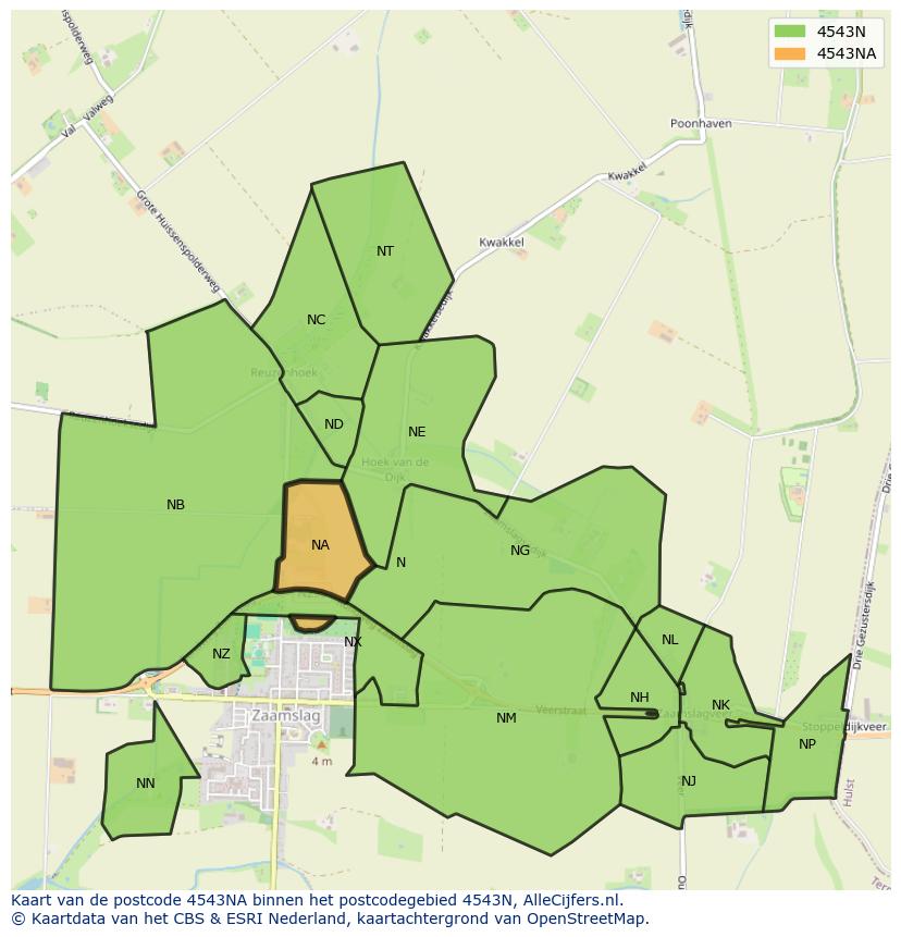 Afbeelding van het postcodegebied 4543 NA op de kaart.