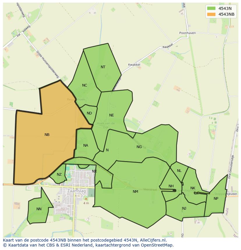 Afbeelding van het postcodegebied 4543 NB op de kaart.