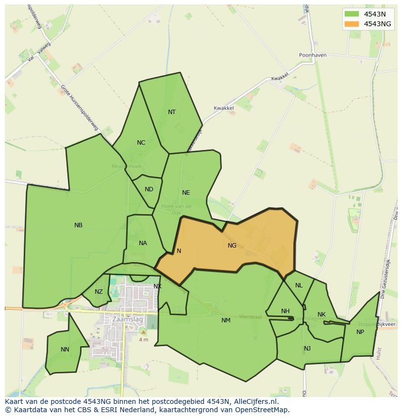 Afbeelding van het postcodegebied 4543 NG op de kaart.
