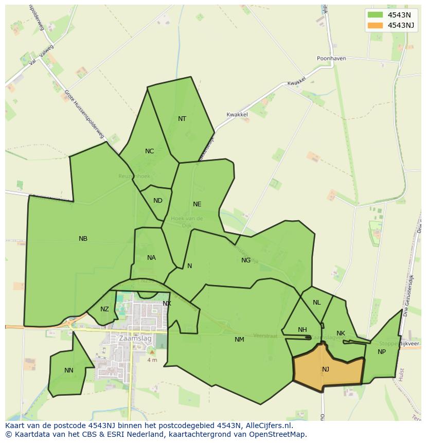 Afbeelding van het postcodegebied 4543 NJ op de kaart.