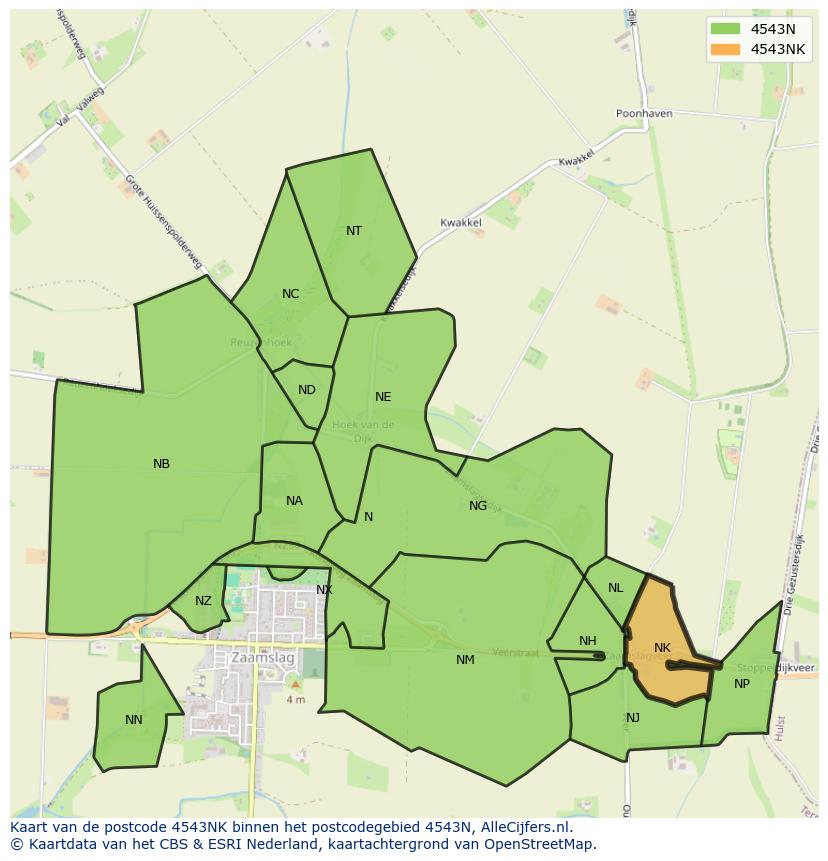 Afbeelding van het postcodegebied 4543 NK op de kaart.