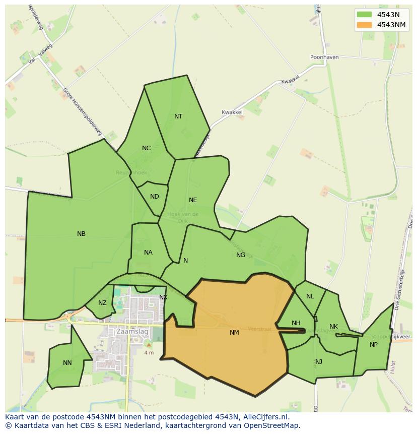 Afbeelding van het postcodegebied 4543 NM op de kaart.