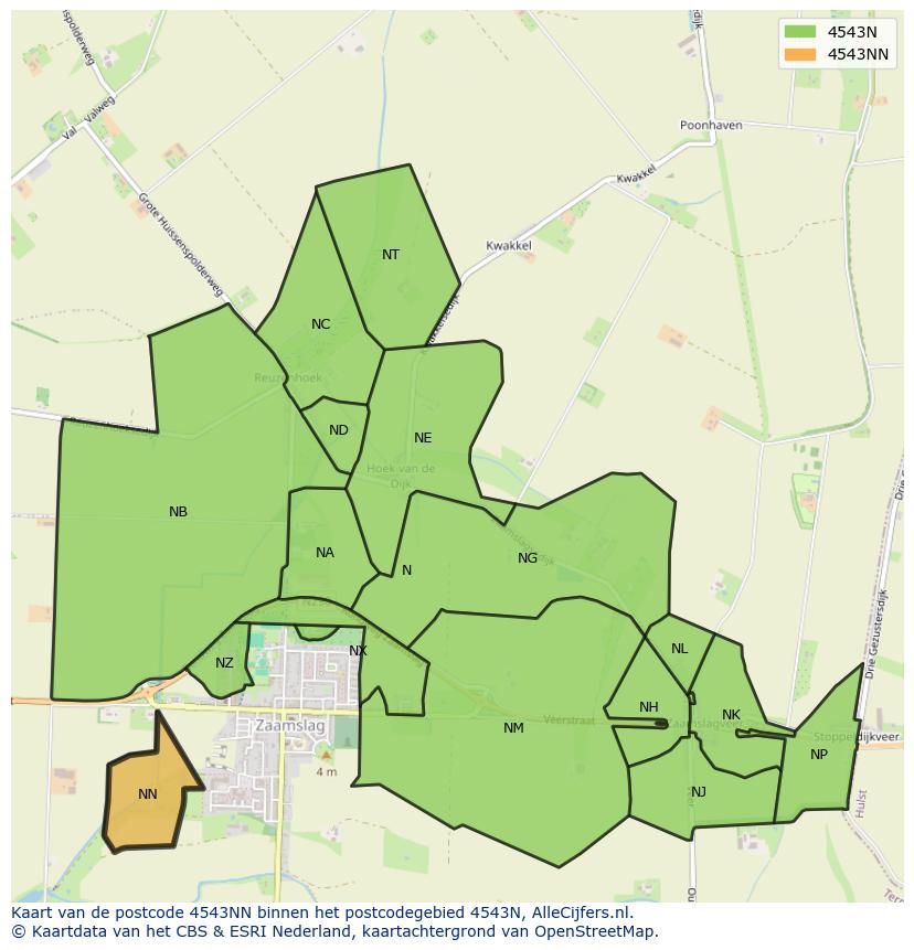 Afbeelding van het postcodegebied 4543 NN op de kaart.