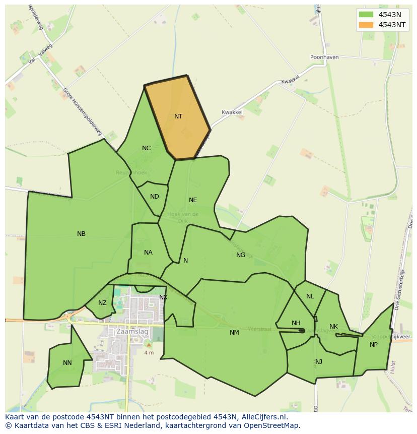 Afbeelding van het postcodegebied 4543 NT op de kaart.