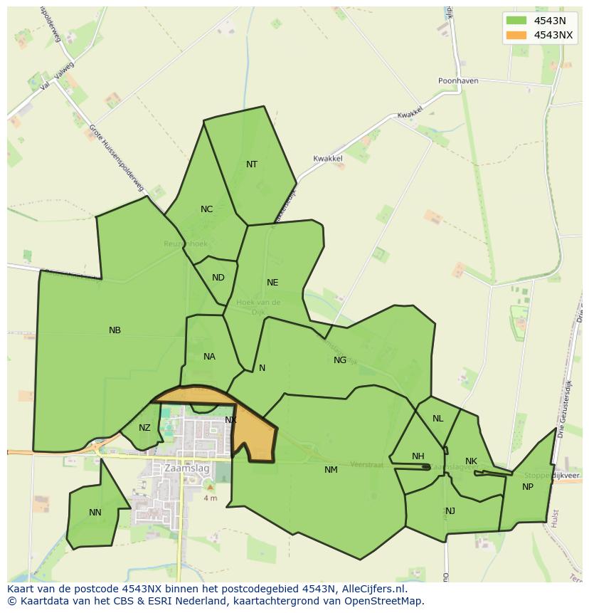 Afbeelding van het postcodegebied 4543 NX op de kaart.