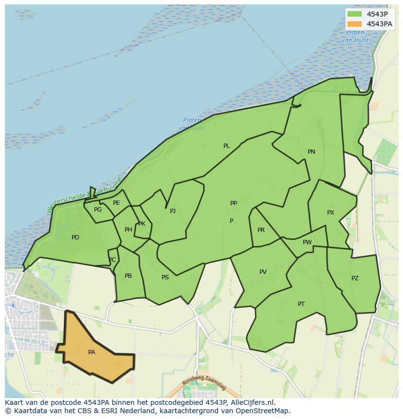 Afbeelding van het postcodegebied 4543 PA op de kaart.